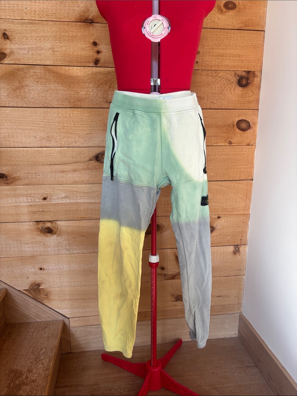 Stone Island Kids Colorblock Joggers - Mint, Gray & Yellow
